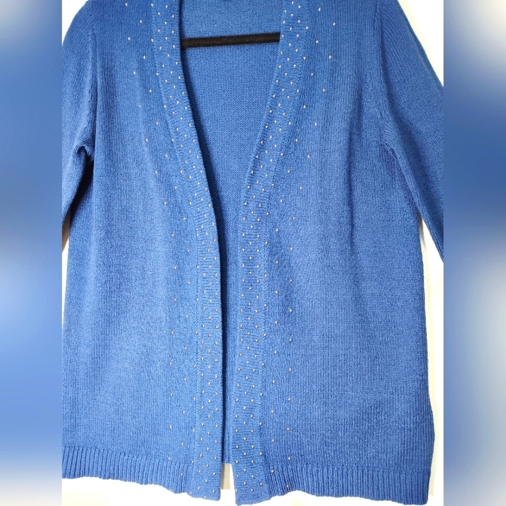 Ann Taylor women's Cardigan knitted,silver studs, oversized cotton blend sz S. - Picture 4 of 16